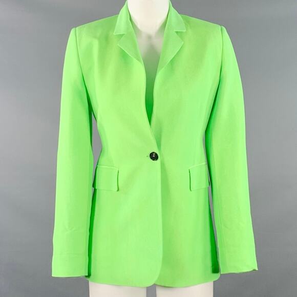 MSGM Size 0 Neon Green Textured Viscose Notch Lapel Single Button Jacket Blazer - Picture 1 of 10